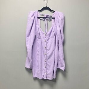 ASOS‎ Jumbo Cord Mini Dress Lilac Womens 14 Corduroy Diamante Button Long Sleeve